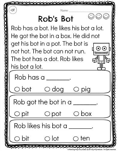 ot Robs Bot - Reading Comprehension Worksheets Kindergarten