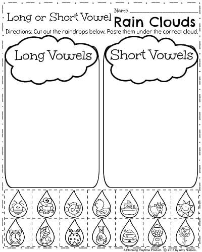 Long or Short Vowel Sound Sort Phonics Cut and Paste - April ...