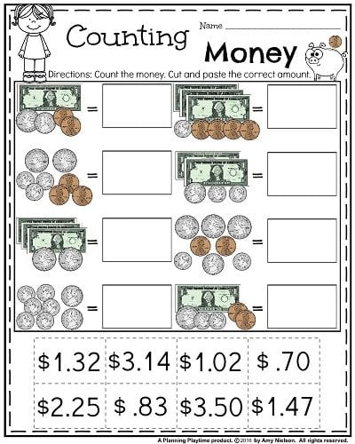 Free Printable Cut And Paste Money Worksheets