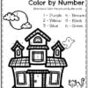 Halloween-Kindergarten-Worksheets-Haunted-House-Color-by-Number
