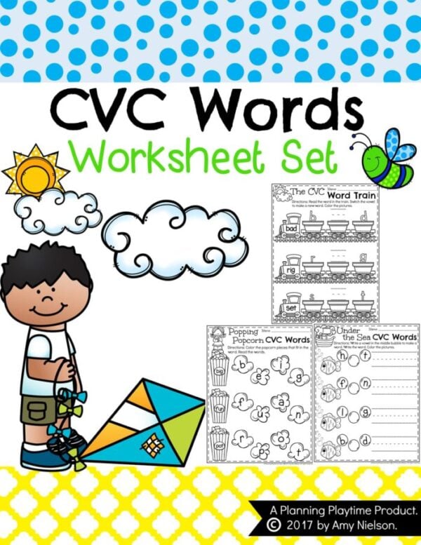 CVC Words Worksheets for kindergarten. #cvcwords #reading #kindergarten #readinggames #literacygames