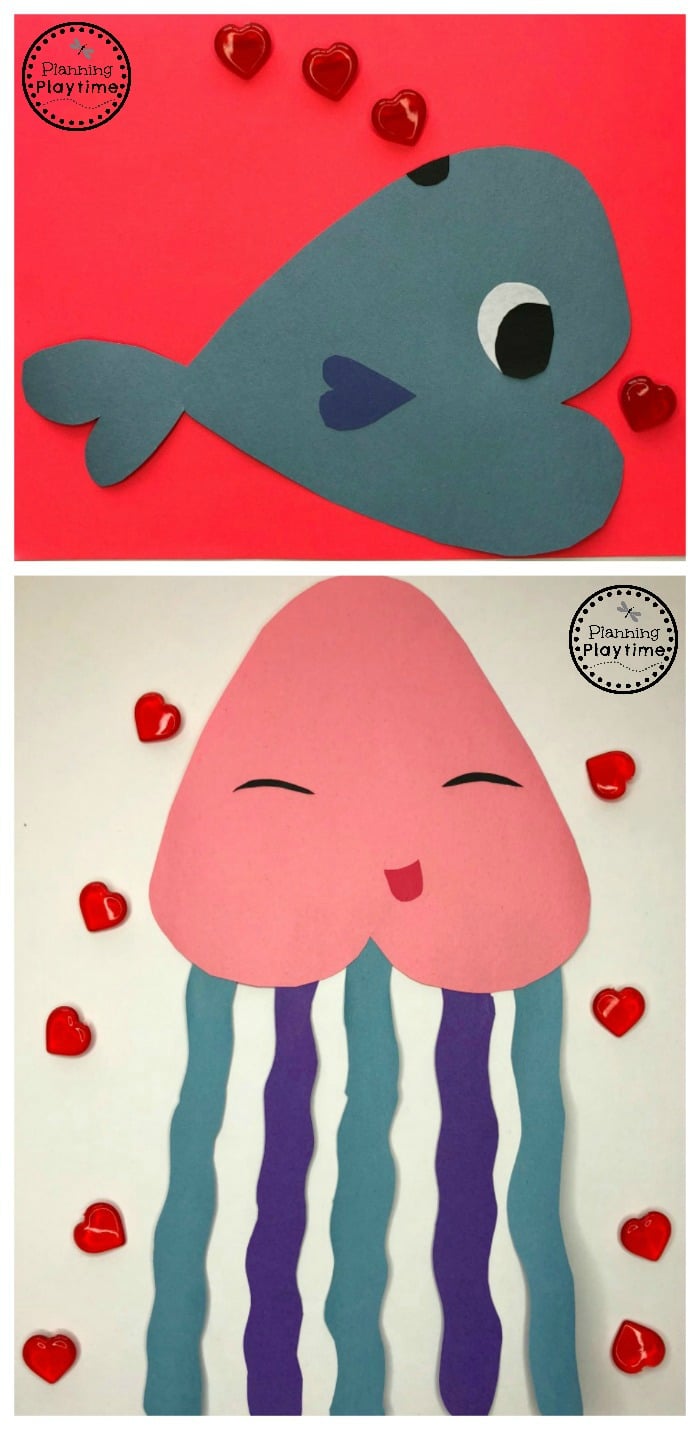 Ocean Themed Heart Animals - Valentines Crafts for Preschool
