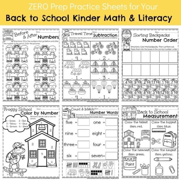 Kindergarten NO PREP Back to School Worksheets