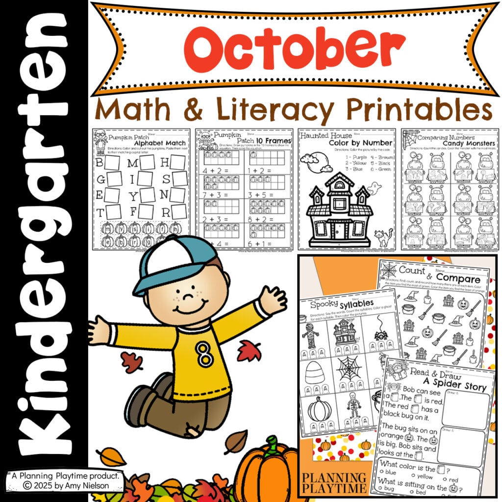 October Kindergarten Math & Literacy Printables