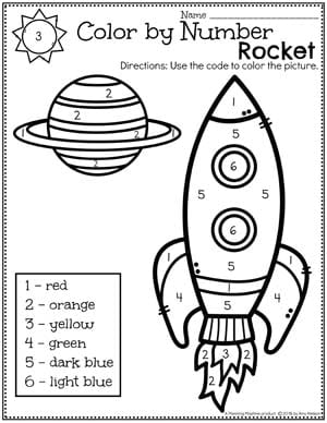 Space Number Color Worksheets Worksheet Outer Coloring Printable ...