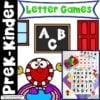 Fun Alphabet Games Pack for Preschool or Kindergarten. Bingo, Battleship, Yatzee and Tic Tac Toe.