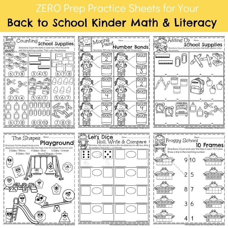 Kindergarten Math and Literacy Printables - Back to School (2)