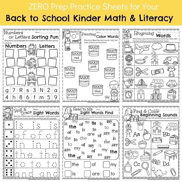 Kindergarten Math and Literacy Printables - Back to School (4)