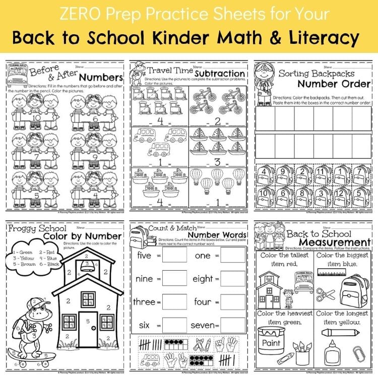 Kindergarten Math and Literacy Printables - Back to School