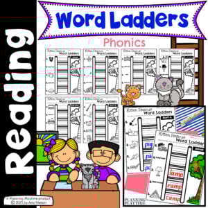 Phonics Word Ladder No Prep Printables for Kindergarten - 1st grade