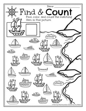 Find and Count Pirate Ship Worksheets - Pirate Theme Worksheets ...