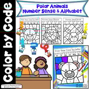Polar Animals Color by Code Alphabet, Number Sense, and Math Worksheets