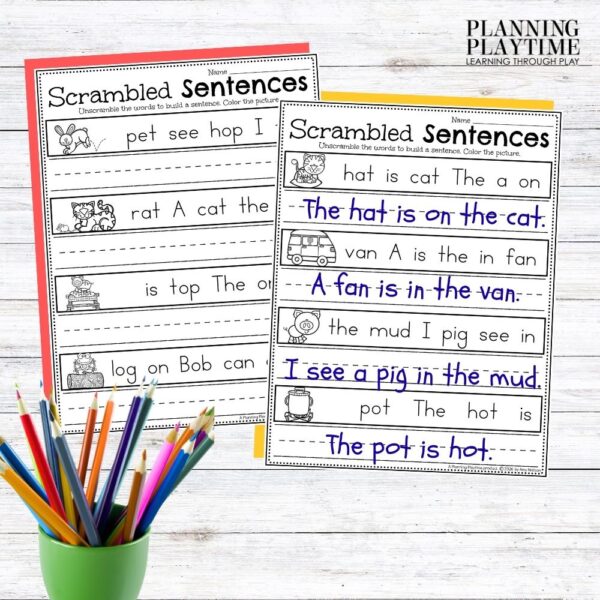 CVC Sentence Scramble Worksheets for Literacy