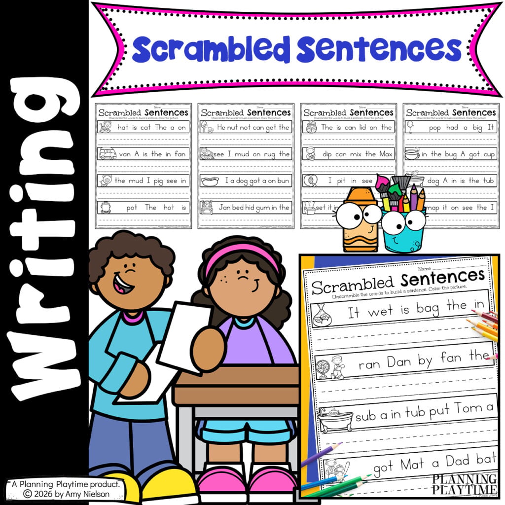 Sentence Scramble Writing Worksheets Kindergarten - Planning Playtime