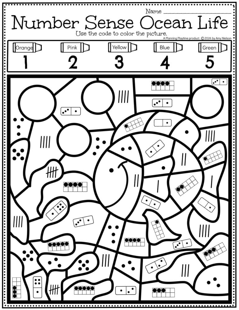 Ocean Fish Subitizing Color by Code Number Sense Worksheet pg 1 (2)