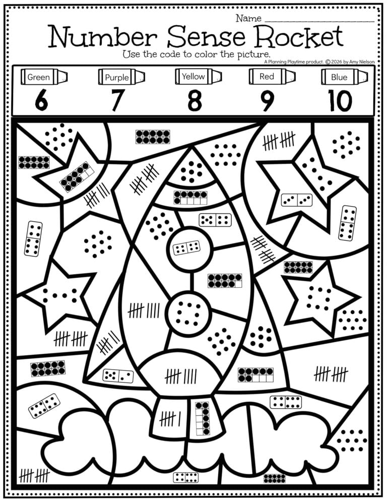 Rocket Subitizing Color by Code Number Sense Worksheet pg 2