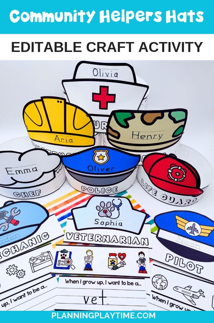 Editable Community Helpers Hats for Preschool - Kindergarten